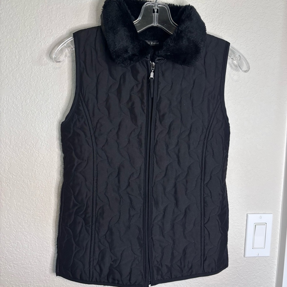 Carol Rose Black Quilted Vest with Faux Fur Trim
